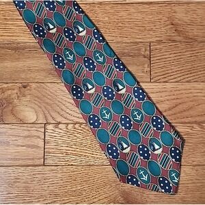 Tommy Hilfiger Neck Tie Italian Silk Nautical Sailboat Anchor Prep Burgundy Blue